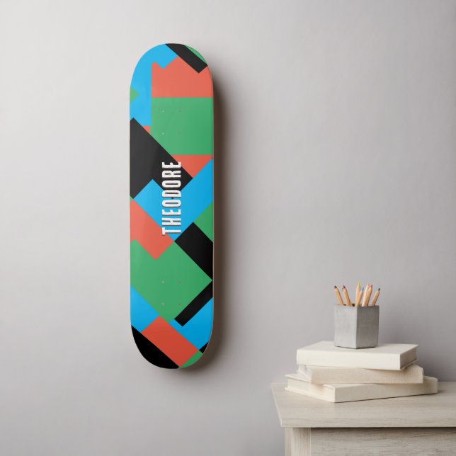 Personalised Abstract Blocks Gamer Teenage Boy Skateboard (Wall Art)