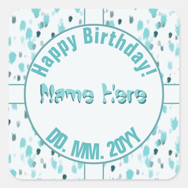 Personalised Abstract Blue Grey Green Colour Splas Square Sticker (Front)