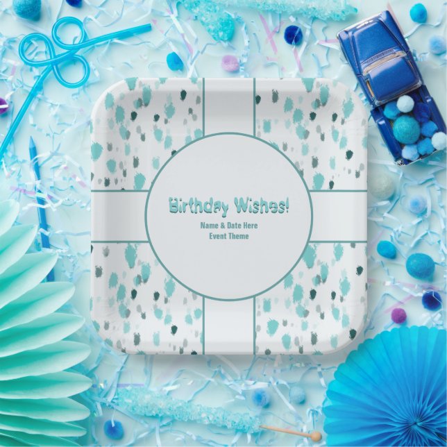 Personalised Abstract Blue, Grey Paint Splash Art Paper Plate (Party)