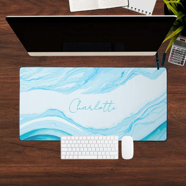 Personalised Abstract Blue Watercolor Large Laptop Desk Mat (Personalized Abstract Blue Watercolor Large Laptop Desk Mat
)
