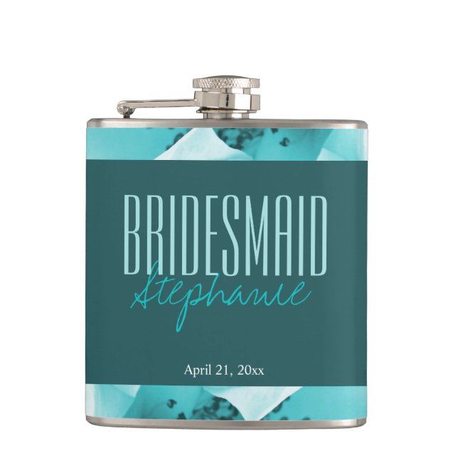 Personalised Abstract Blue & White Florals Hip Flask (Front)