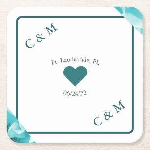 Personalised Abstract Blue & White Florals Square Paper Coaster