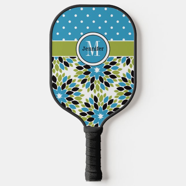 Personalised Abstract Floral, Polka Dots, Monogram Pickleball Paddle (Front)