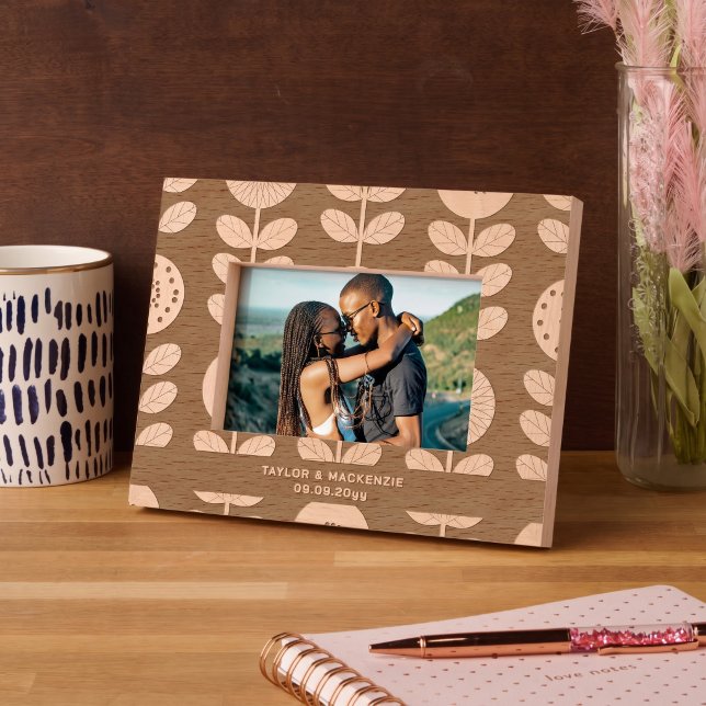 Personalised Abstract Flower Patterned  Etched Frames (Personalized Leaf Patterned Engraved Frames by Ricaso. Gifts for couples, add names and date)