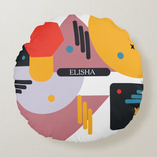 Personalised Abstract Geometric Modern Name  Round Cushion (Front)