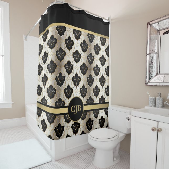 Personalised Abstract Gold & Black Shower Curtain (In Situ)