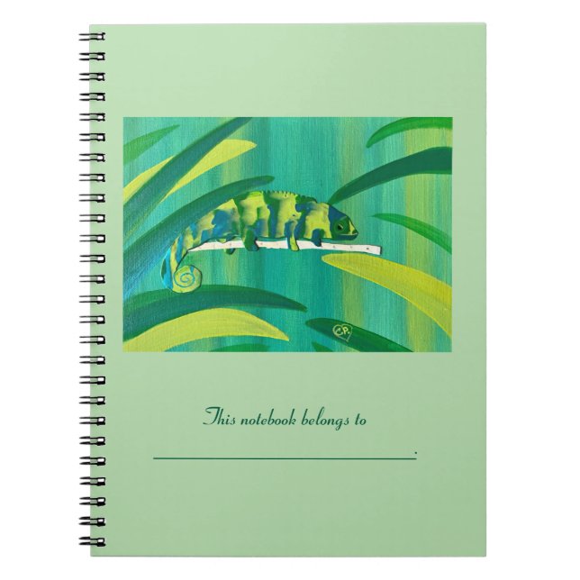 Personalised Abstract Green Chameleon Notebooks (Front)