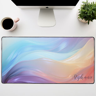 Personalised Abstract Iridescent Waves Pastel Desk Mat