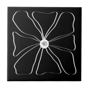 Personalised Abstract Modern Flower White Black Tile