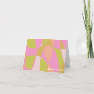 Personalised Abstract Pink Green Modern Geometric Note Card