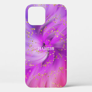 Personalised Abstract Purple Gold Glitter iPhone 12 Case