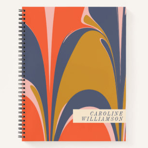 Personalised Abstract Retro Swirl Blue Red Gold  Notebook