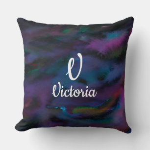 Personalised abstract smokey purples water colour cushion