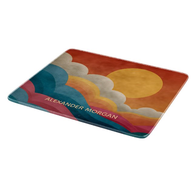Personalised Abstract Sunset Glass Cutting Board (Corner)