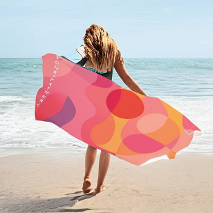 Personalised Abstract Swirl Pink Orange  Beach Towel