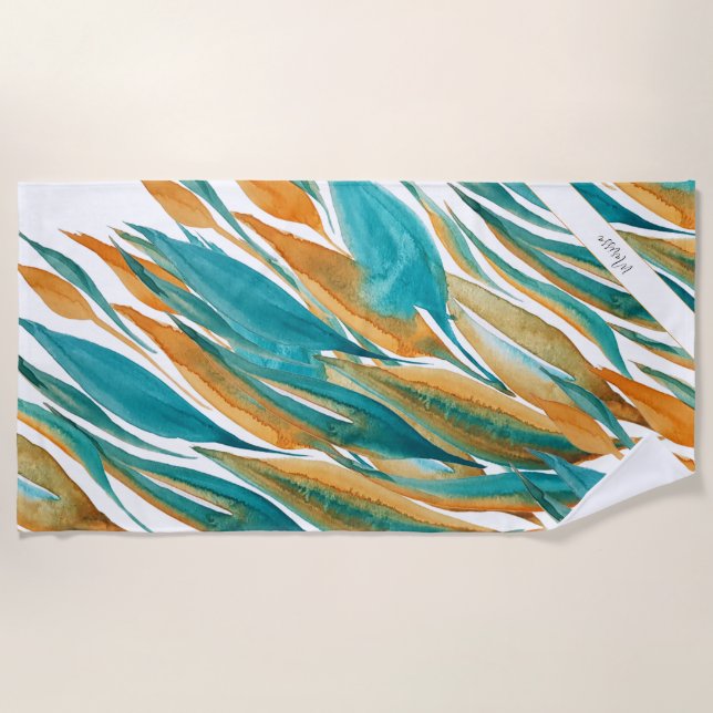 Personalised Abstract Turquoise And Rust  Beach Towel (Front)