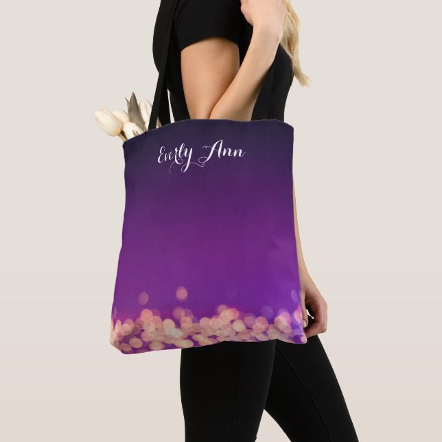 Personalised  Abstract Typography Purple Lights Tote Bag (Close Up)
