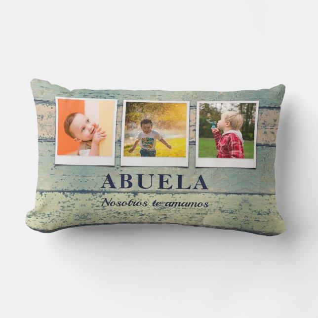 Personalised Abuela Grandchildren 3 Photo Collage Lumbar Cushion (Front)