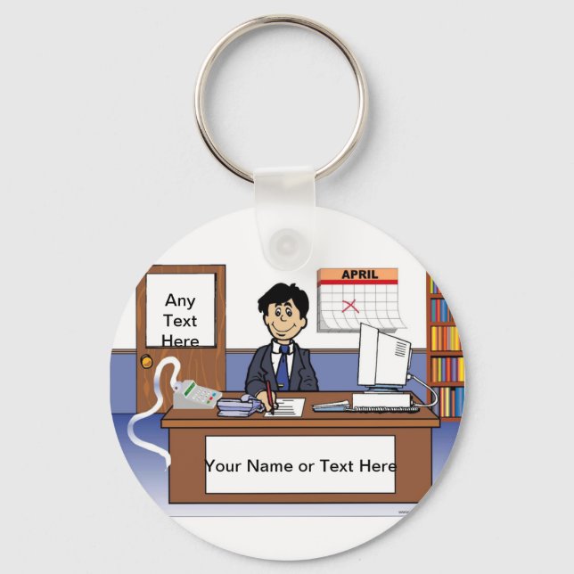 Personalised Accountant, Bookkeeper - Male Cartoon Key Ring (Front)