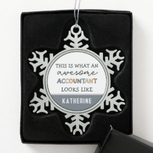 Personalised Accountant Funny Awesome Accountant Snowflake Pewter Christmas Ornament