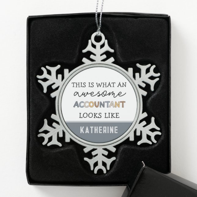 Personalised Accountant Funny Awesome Accountant Snowflake Pewter Christmas Ornament (Box)
