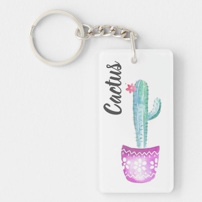 Personalised Acrylic Key Ring - Blossoming Cactus (Front)