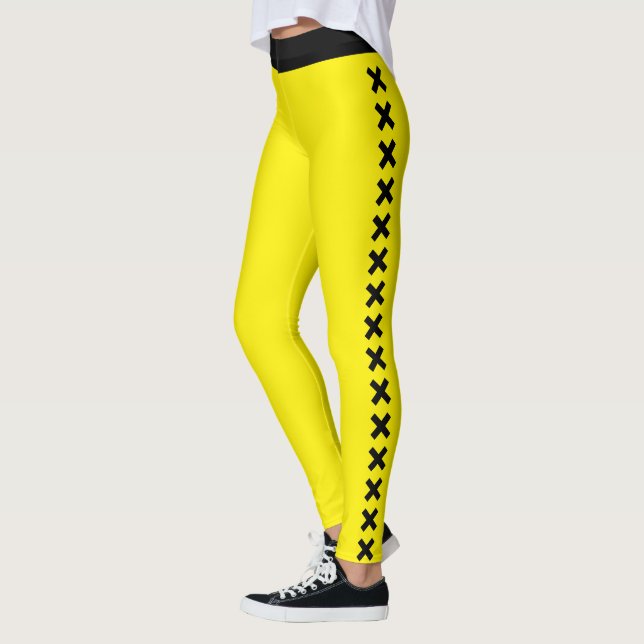 Personalised Active Mum Cute Yellow Black Pattern Leggings (Left)