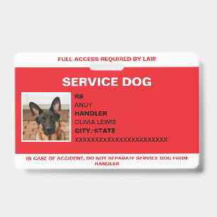 Personalised Ada Card Service Dog Photo ID Badge