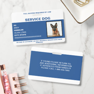 Personalised Ada Card Service Dog Photo ID Badge