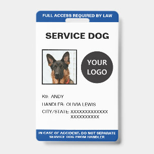 Personalised Ada Card Service Dog Photo ID Badge