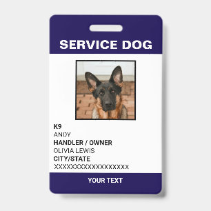 Personalised Ada Card Service Dog Photo ID Badge