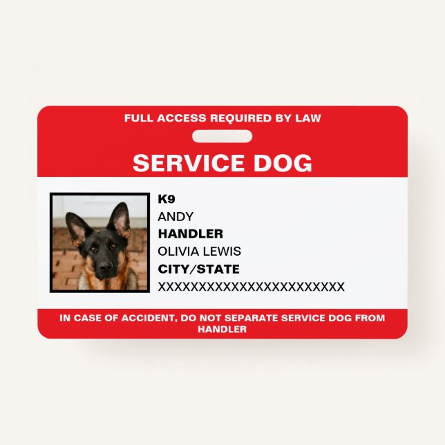 Personalised Ada Card Service Dog Photo ID ID Badge (Front)
