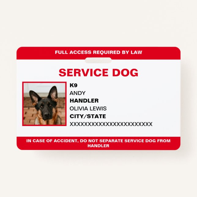 Personalised Ada Card Service Dog Photo ID ID Badge (Front)