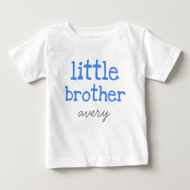 Personalised Add a Name Blue Text  Little Brother Baby T-Shirt (Front)
