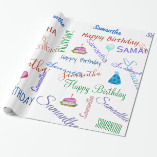 Personalised Add a Name Custom Happy Birthday Wrapping Paper