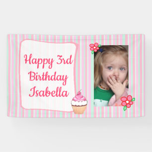 Personalised (Add  Birthday Banner for Girl's Pink