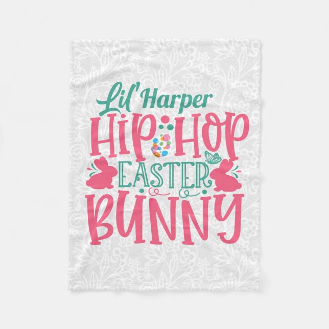 Personalised ADD NAME Lil Hip Hop Easter Bunny Fleece Blanket (Front)