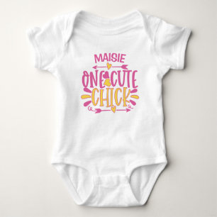 Personalised ADD NAME One Cute Chick Pink Yellow Baby Bodysuit