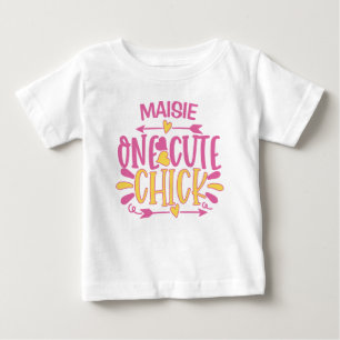 Personalised ADD NAME One Cute Chick Pink Yellow Baby T-Shirt