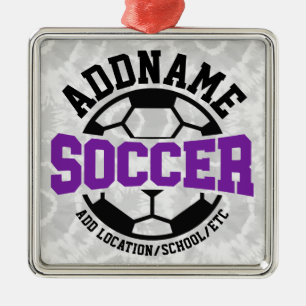 Personalised ADD NAME Soccer Player Team Tie-Dye Metal Tree Decoration