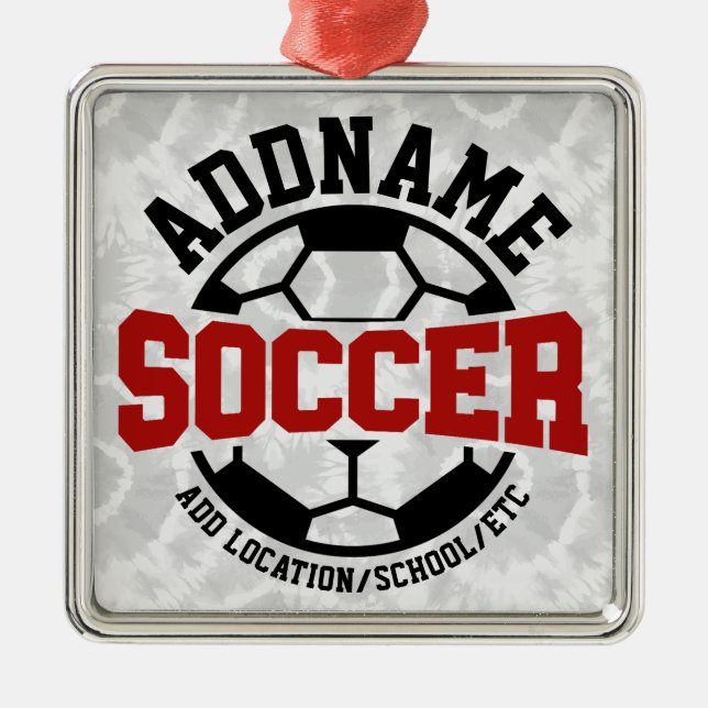 Personalised ADD NAME Soccer Player Team Tie-Dye Metal Tree Decoration (Front)