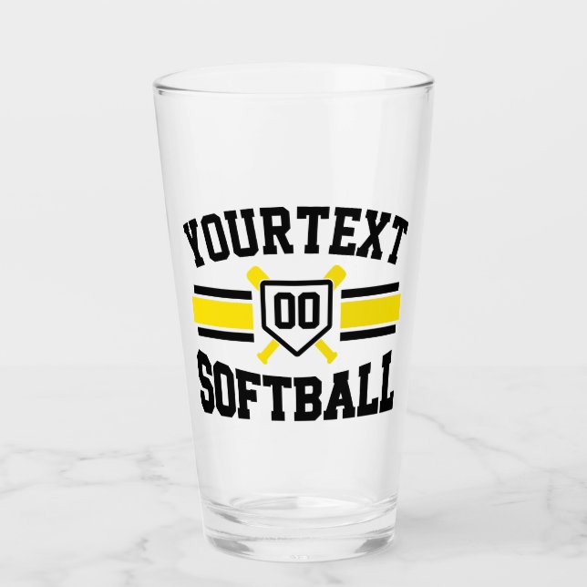 Personalised ADD NAME Softball Player Varsity Team Glass (Front)