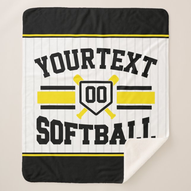 Personalised ADD NAME Softball Player Varsity Team Sherpa Blanket (Front)