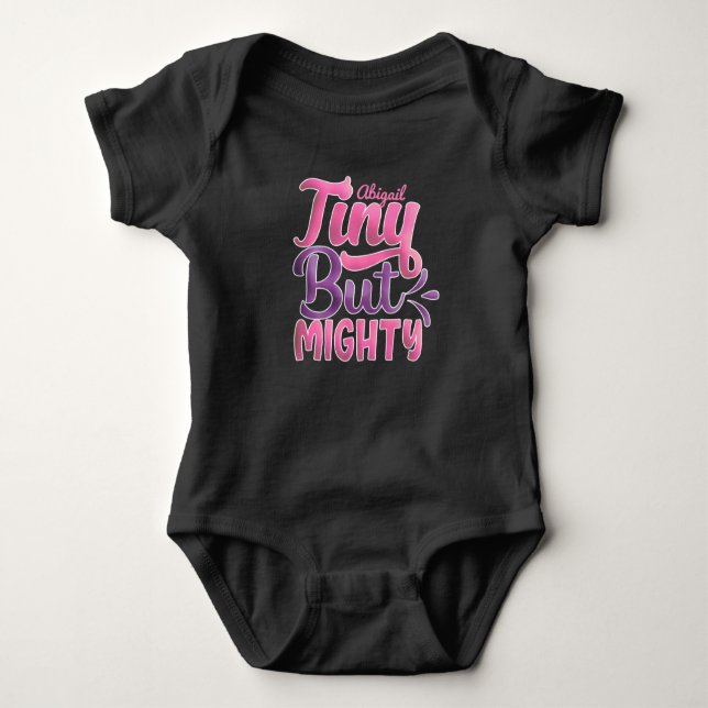 Personalised ADD NAME Tiny But Mighty Pink Purple Baby Bodysuit (Front)