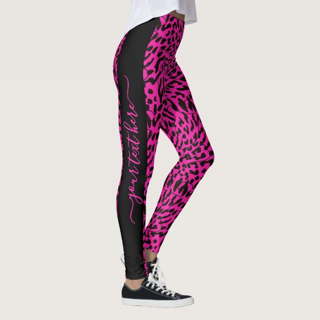 Personalised Add Text Hot Pink Leopard  Print Leggings (Right)