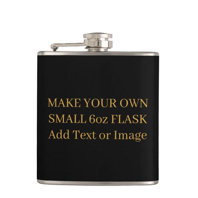 Personalised Add Text or Photo Black Gold Wedding Hip Flask (Front)