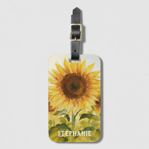 Personalised Add Your Name Sunflower Watercolor Luggage Tag