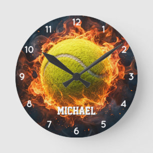 Personalised Add Your Name Tennis Ball on Fire Round Clock