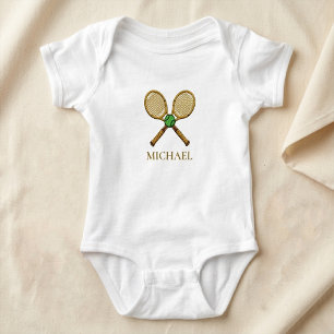 Personalised Add Your Name Tennis Ball Rackets     Baby Bodysuit