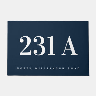 Personalised Address Number Modern Navy & White Doormat